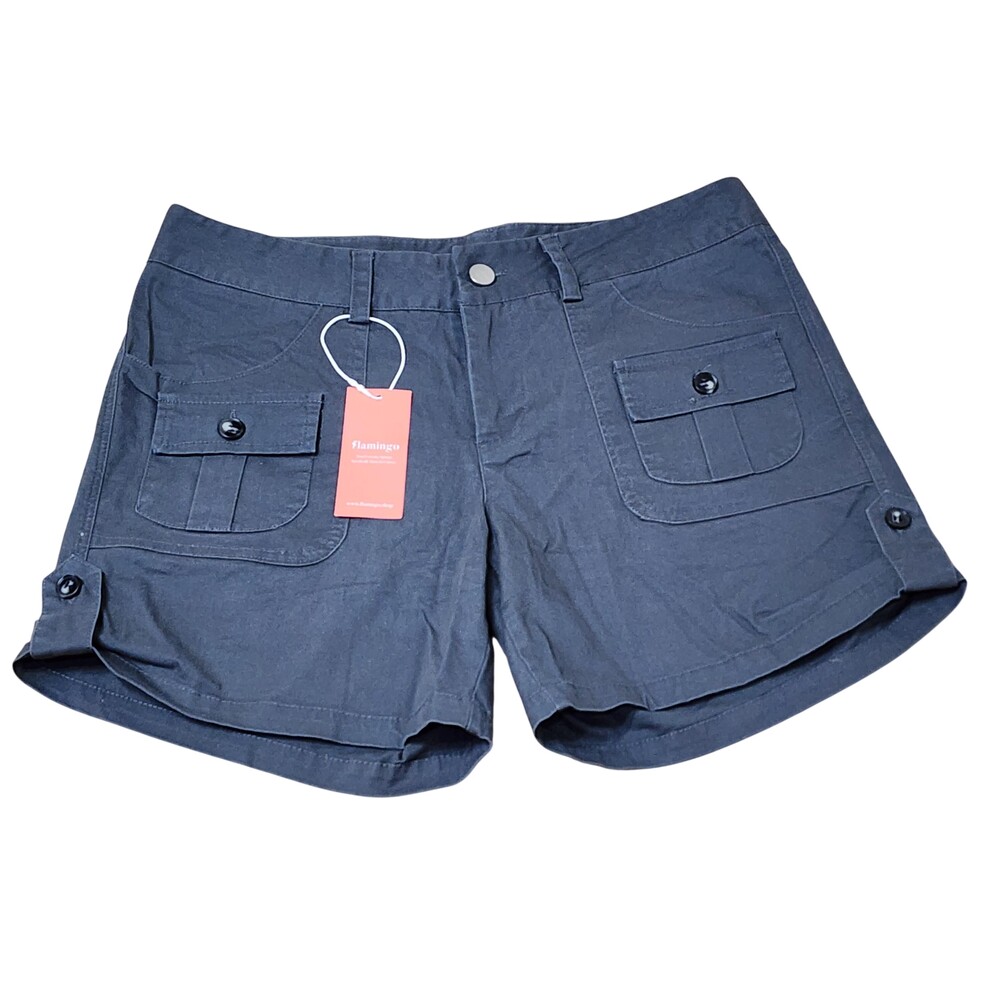 Flamingo Cargo Shorts Womens Large Gray Cotton Twill Pocket Casual Summer Travel